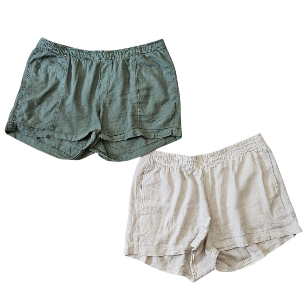 Old Navy Linen Blend Khaki Green High Rise Comfort Elastic Waist Shorts XL